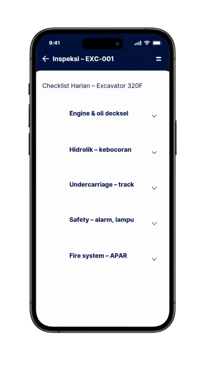 Mockup inspeksi mobile alat berat
